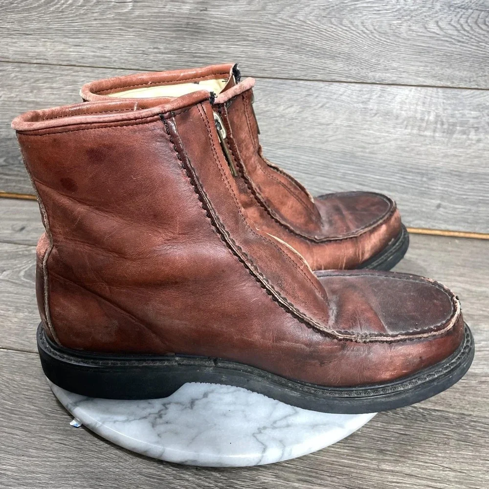 Double H Boots Mens 9.5 EEE Brown Leather Zip Up Ankle Insulated Stadium‎ Retro